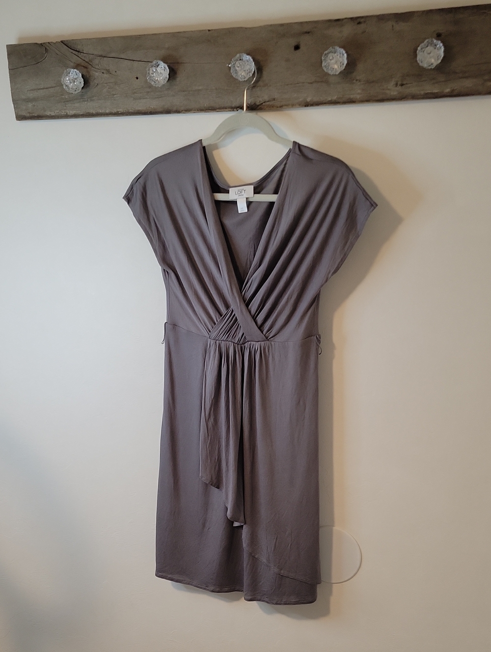 LOFT Gray-Taupe Surplice Wrap Dress SZ MP